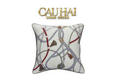 Vỏ Gối Cotton Satin Les Rênes Équestres - Blanc Rouge 45-VỎ GỐI-CẬU HAI HOME DECOR