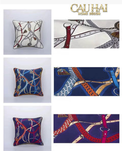 Vỏ Gối Cotton Satin Les Rênes Équestres - Bleu Indigo 45-VỎ GỐI-CẬU HAI HOME DECOR