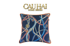 Vỏ Gối Cotton Satin Les Rênes Équestres - Bleu Indigo 45-VỎ GỐI-CẬU HAI HOME DECOR