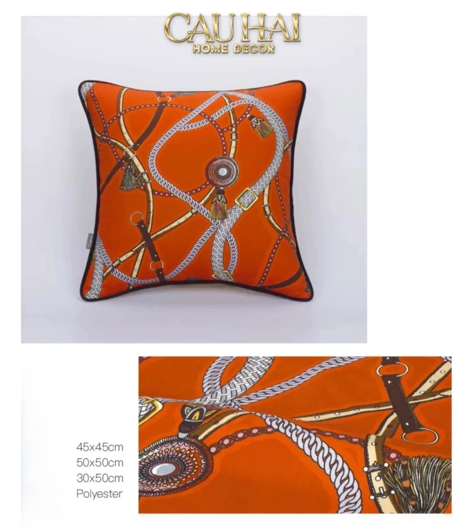 Vỏ Gối Cotton Satin Les Rênes Équestres - Vermillion 45-VỎ GỐI-CẬU HAI HOME DECOR