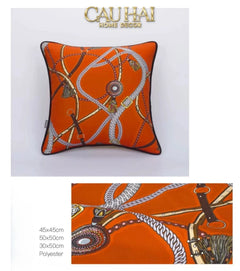 Vỏ Gối Cotton Satin Les Rênes Équestres - Vermillion 45-VỎ GỐI-CẬU HAI HOME DECOR