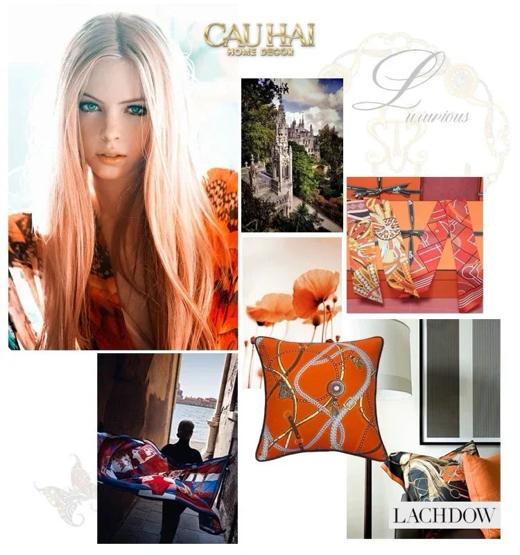 Vỏ Gối Cotton Satin Les Rênes Équestres - Vermillion 45-VỎ GỐI-CẬU HAI HOME DECOR