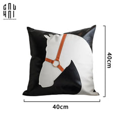 Vỏ Gối Da Équestre Blanc Sur Noir 40 Up-VỎ GỐI-CẬU HAI HOME DECOR