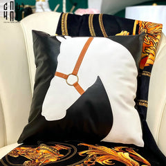 Vỏ Gối Da Équestre Blanc Sur Noir 40 Up-VỎ GỐI-CẬU HAI HOME DECOR