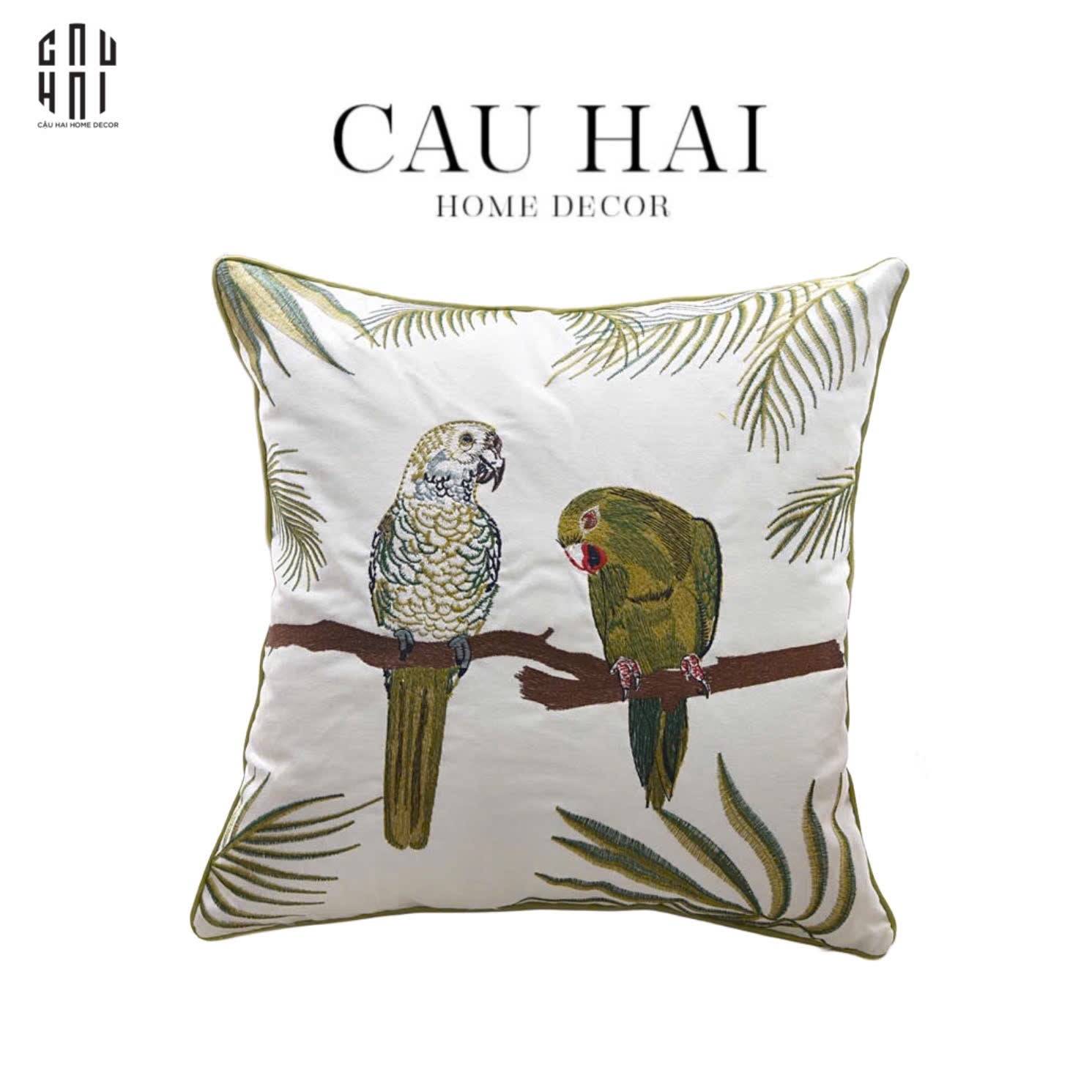 VỎ GỐI HOẠ TIẾT THÊU TROPICAL HARMONY - CẬU HAI HOME DECOR