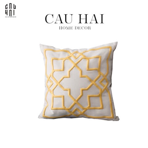 VỎ GỐI HOẠ TIẾT THÊU YELLOW LATTICE - CẬU HAI HOME DECOR