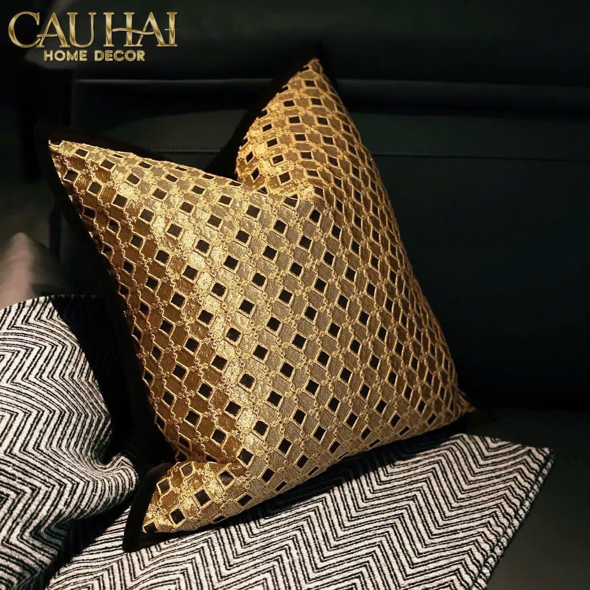 VỎ GỐI JACQUARD D’OR LATTICE 50-4- Cậu Hai Home Decor
