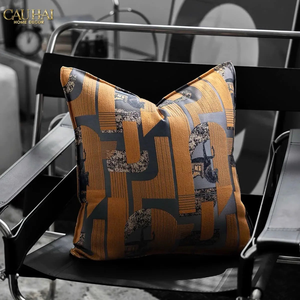 Vỏ Gối Jacquard Orange Silk Gallop 50x50-CẬU HAI HOME DECOR