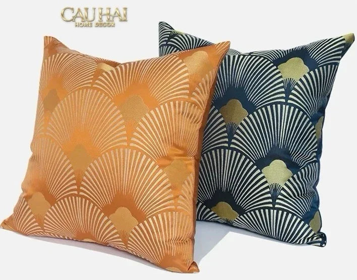 Vỏ Gối Jacquard St Patrick Blue D'Or Art Déco Fan 45-VỎ GỐI-CẬU HAI HOME DECOR