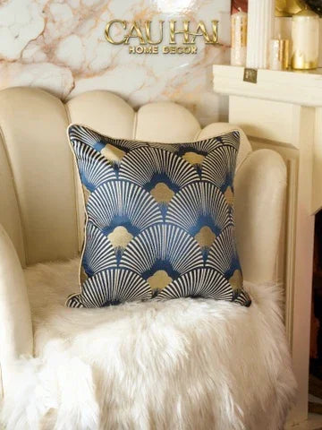 Vỏ Gối Jacquard St Patrick Blue D'Or Art Déco Fan 45-VỎ GỐI-CẬU HAI HOME DECOR