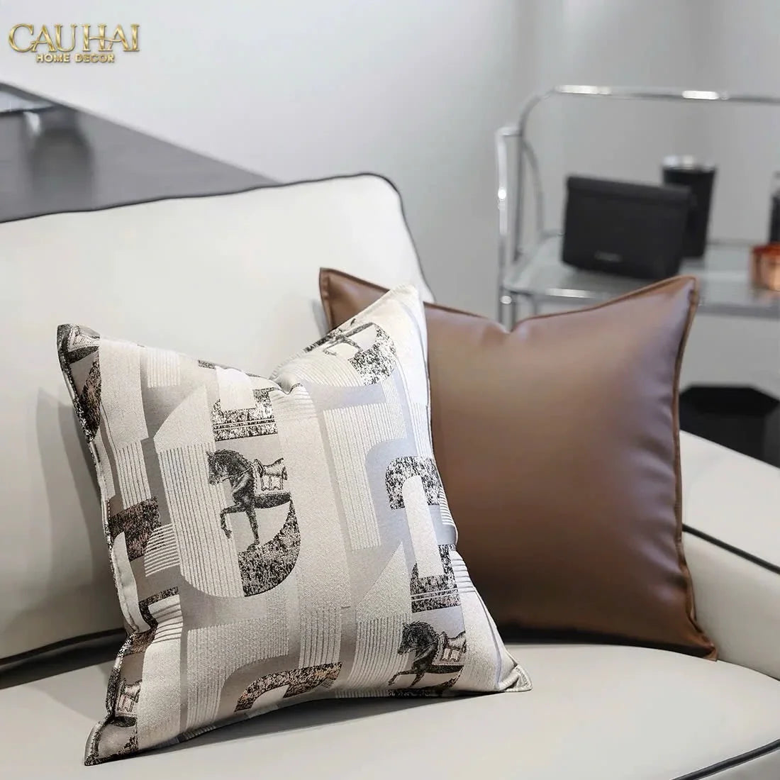 Vỏ Gối Jacquard White Silk Gallop 50x50-VỎ GỐI-CẬU HAI HOME DECOR
