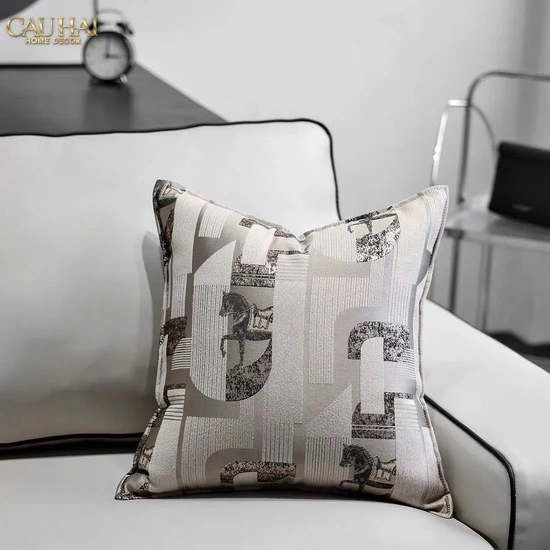 Vỏ Gối Jacquard White Silk Gallop 50x50-CẬU HAI HOME DECOR