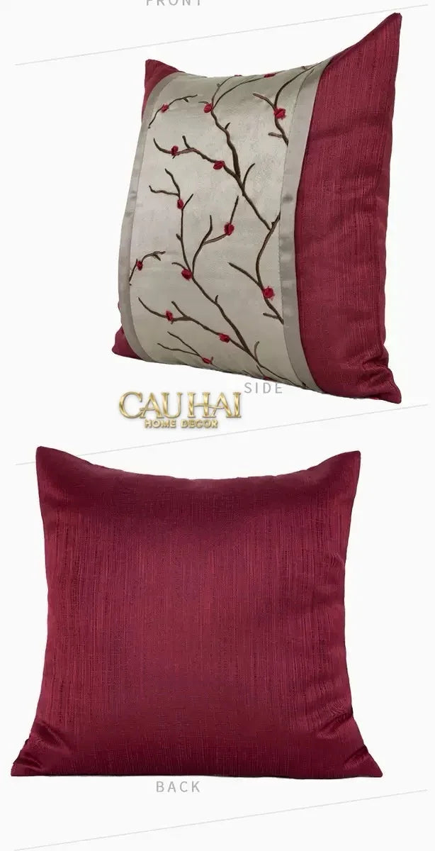 Vỏ Gối Lụa Fleurs De Soie Cramoisies 45-VỎ GỐI-CẬU HAI HOME DECOR