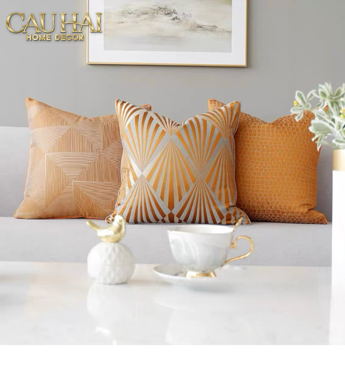 Vỏ Gối Lụa Jacquard Aurum Sunburst 45-VỎ GỐI-CẬU HAI HOME DECOR