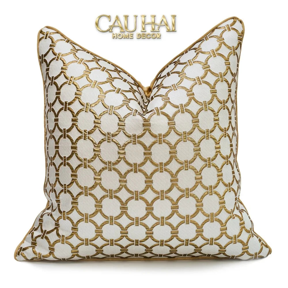 Vỏ Gối Lụa Jacquard D'Or Orion Chain Motif 45-CẬU HAI HOME DECOR