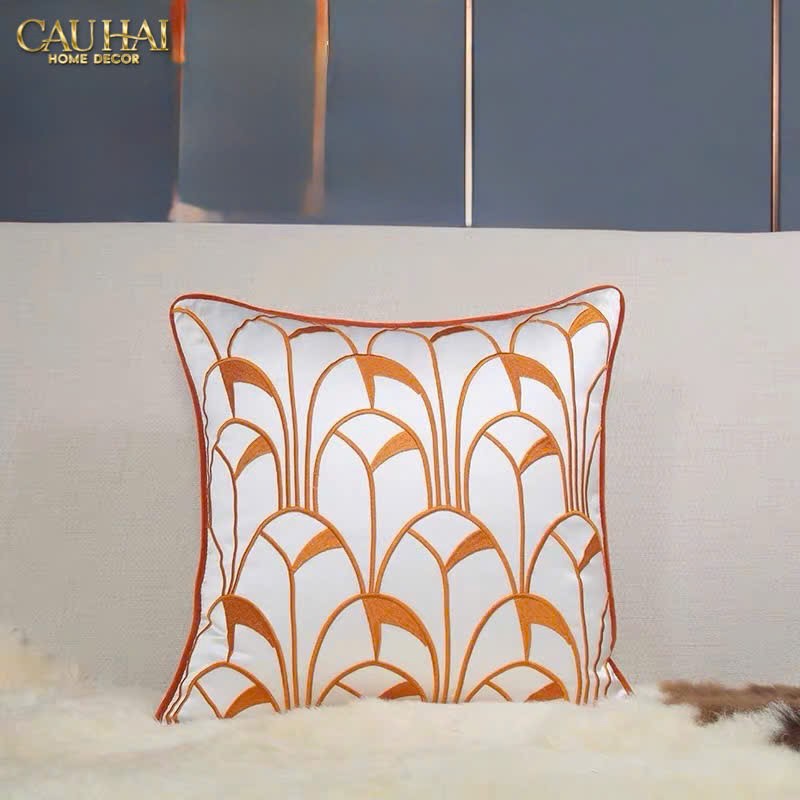 VỎ GỐI LỤA SATIN ART DECO ÉVENTAIL TERRA 45-5- Cậu Hai Home Decor