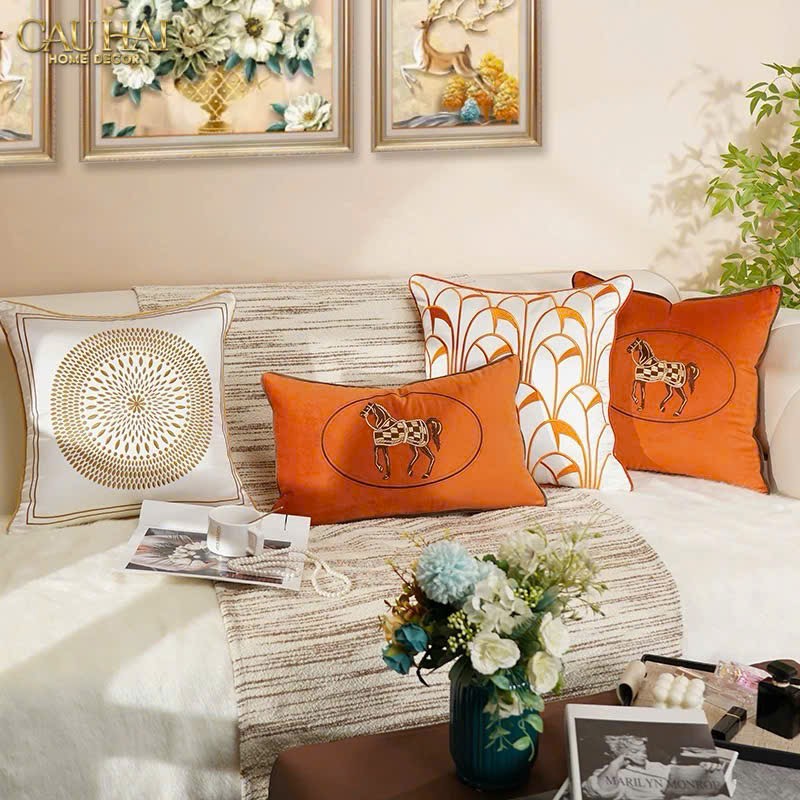VỎ GỐI LỤA SATIN ART DECO ÉVENTAIL TERRA 45-6- Cậu Hai Home Decor