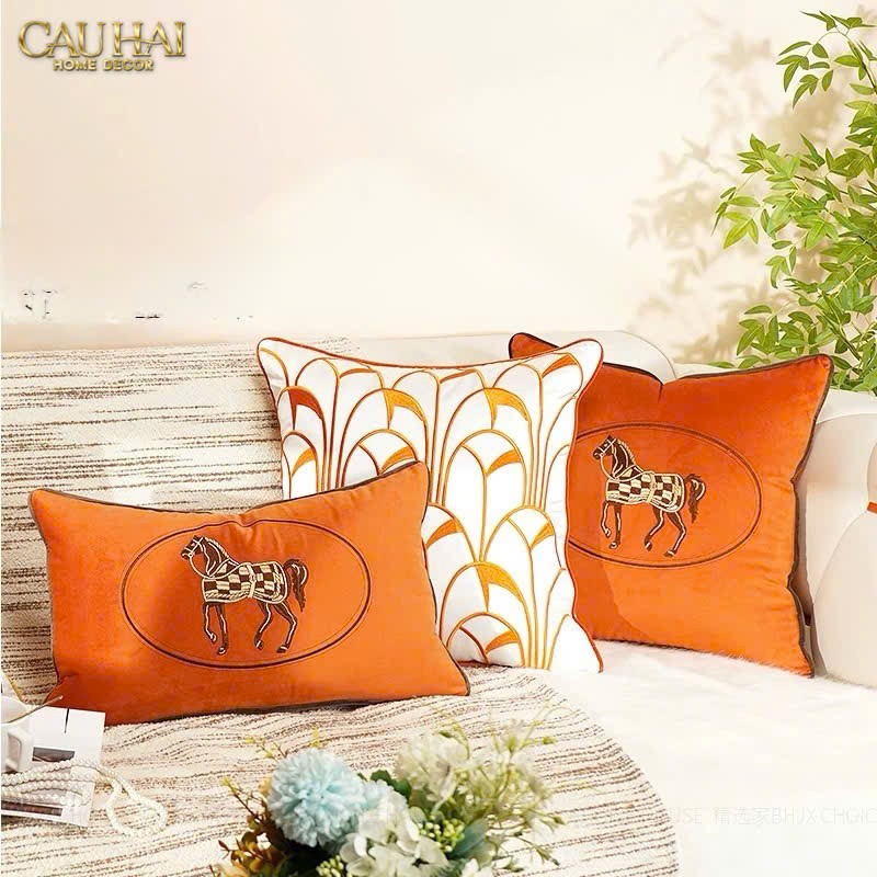 VỎ GỐI LỤA SATIN ART DECO ÉVENTAIL TERRA 45-7- Cậu Hai Home Decor