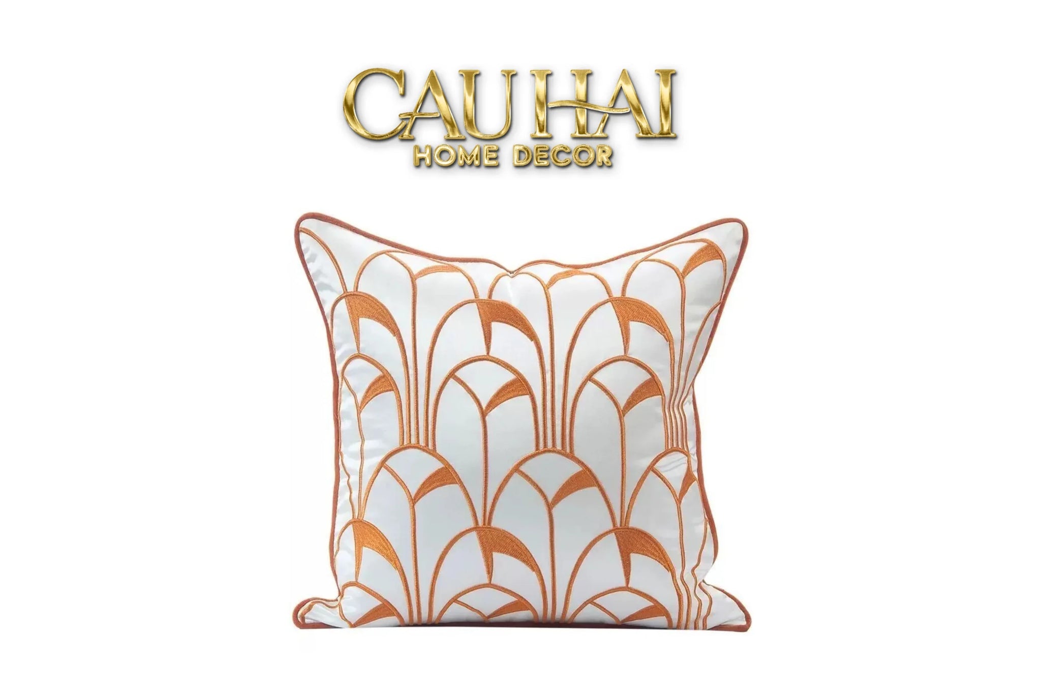 Vỏ Gối Lụa Satin Art Deco Éventail Terra 45-CẬU HAI HOME DECOR