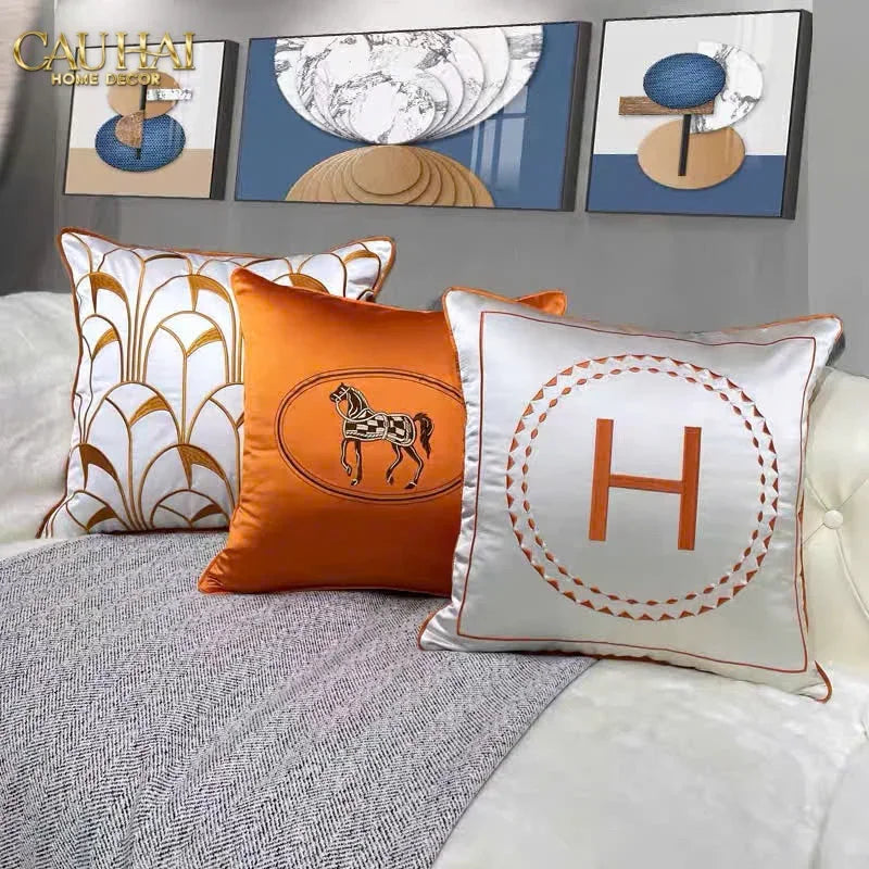Vỏ Gối Lụa Satin Équestre Burnt-O 45-VỎ GỐI-CẬU HAI HOME DECOR