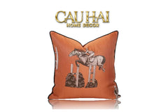 Vỏ Gối Lụa Satin Équestre Burnt-O 45-VỎ GỐI-CẬU HAI HOME DECOR