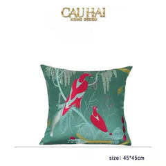 Vỏ Gối Lụa Thêu 3D Hoàng Điểu Tứ Quý - Minh Hoàng 45-CẬU HAI HOME DECOR
