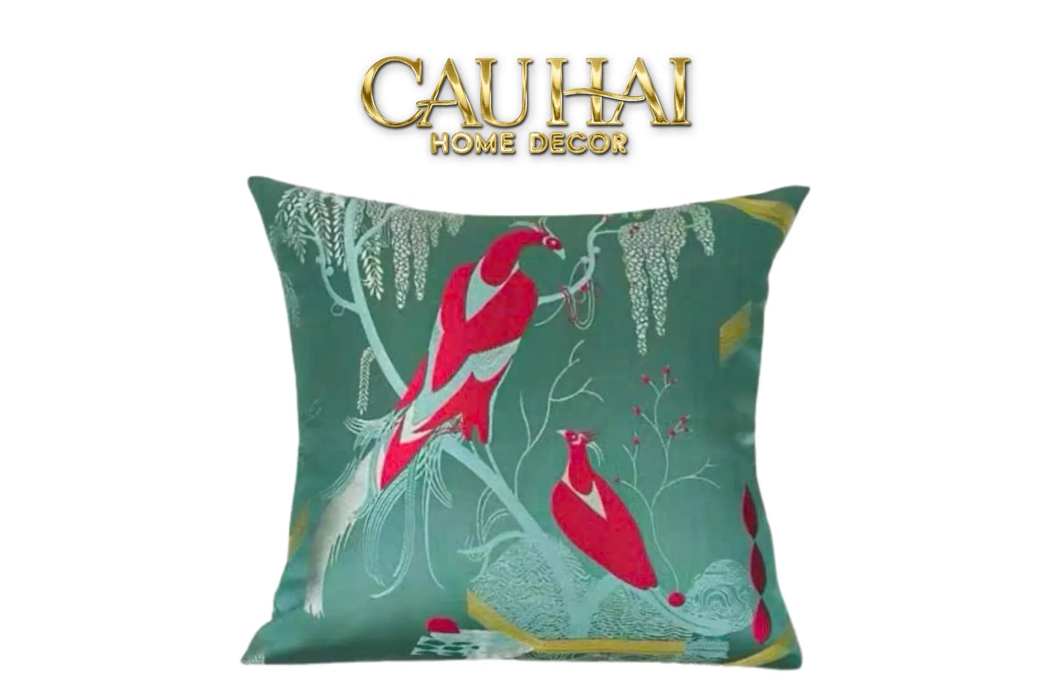 Vỏ Gối Lụa Thêu 3D Hoàng Điểu Tứ Quý - Minh Hoàng 45-CẬU HAI HOME DECOR