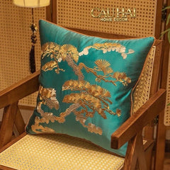 Vỏ Gối Lụa Thêu Chỉ Vàng Lục Tùng Bách-CẬU HAI HOME DECOR