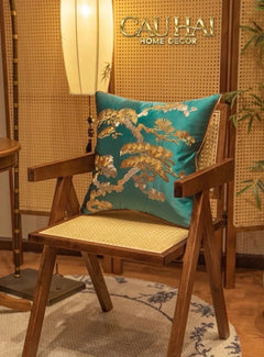Vỏ Gối Lụa Thêu Chỉ Vàng Lục Tùng Bách-CẬU HAI HOME DECOR