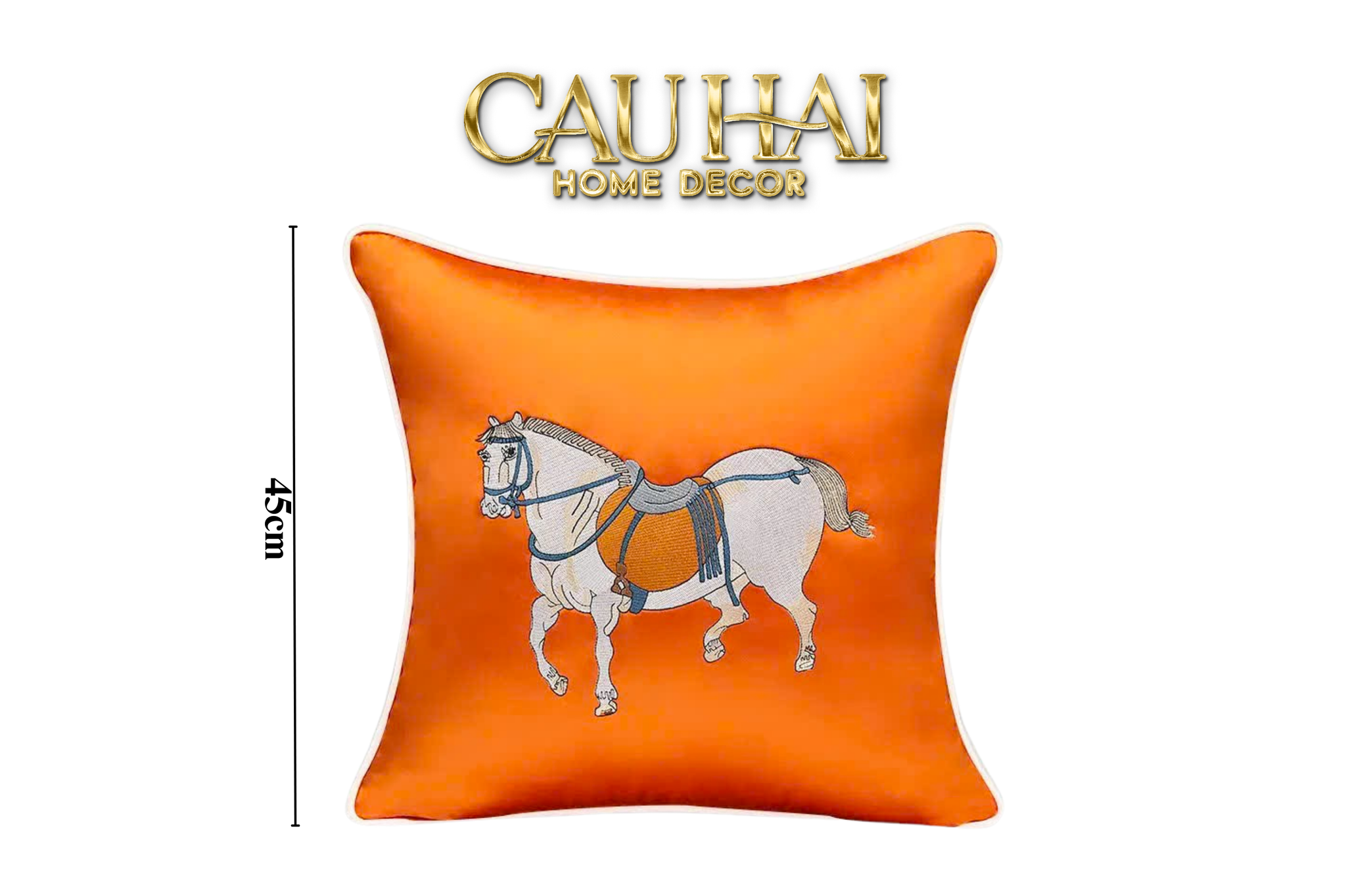 Vỏ Gối Lụa Thêu Ngựa Hỷ Silhouette du Bonheur Cheval - Silk Embroidered Cushion - CẬU HAI HOME DECOR