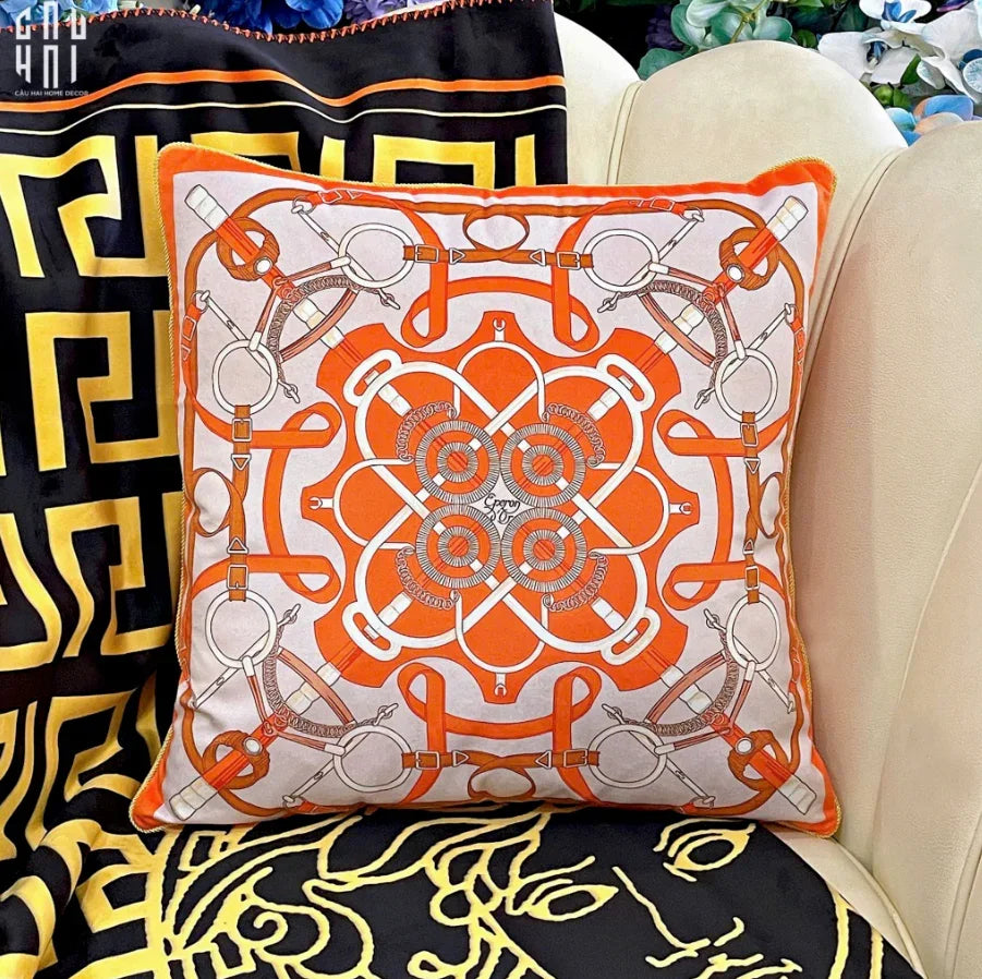 Vỏ Gối Nhung Cao Cấp Eperon D'Or 45. - Orange-CẬU HAI HOME DECOR