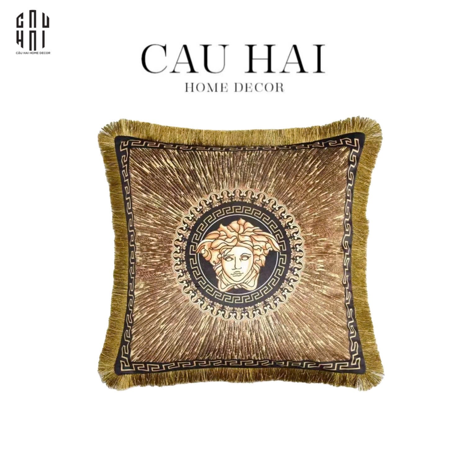 VỎ GỐI NHUNG CAO CẤP GIANNI VERS. MEDUSA AMPLIFIED LOGO 45. - CÓ VIỀN - CẬU HAI HOME DECOR