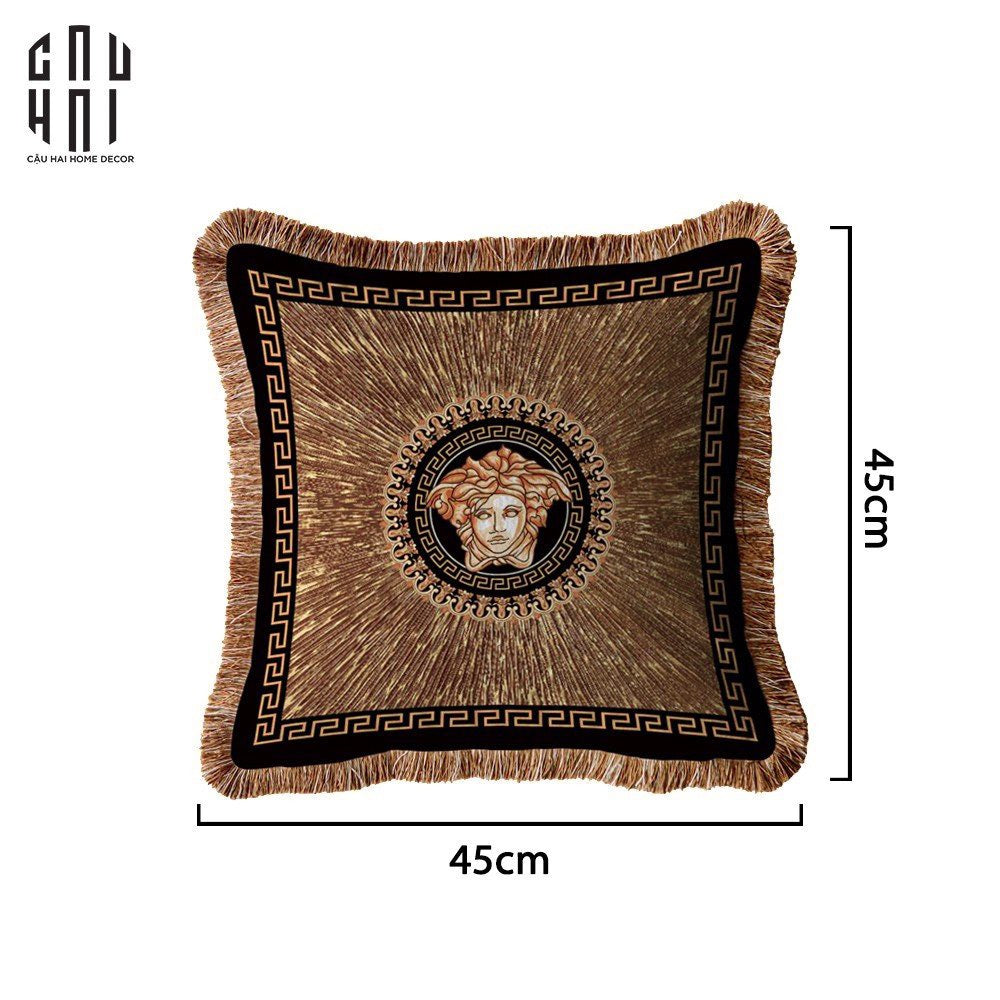 VỎ GỐI NHUNG CAO CẤP GIANNI VERS. MEDUSA AMPLIFIED LOGO 45. - CÓ VIỀN - CẬU HAI HOME DECOR