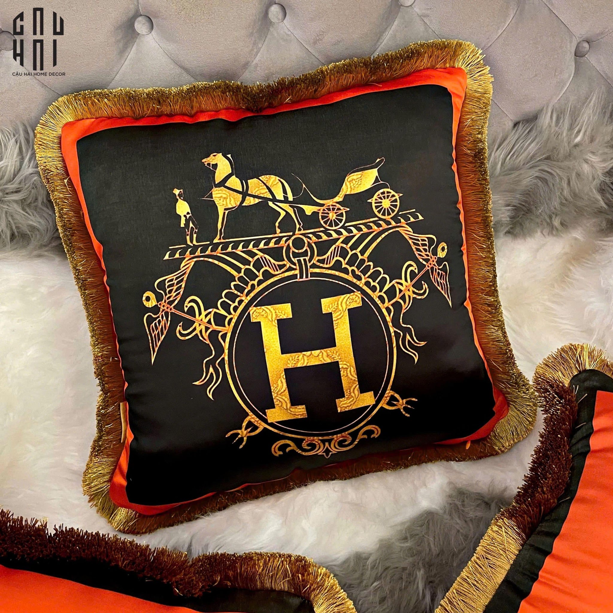 Vỏ Gối Nhung Cao Cấp Noir Heritage 45.-VỎ GỐI-CẬU HAI HOME DECOR