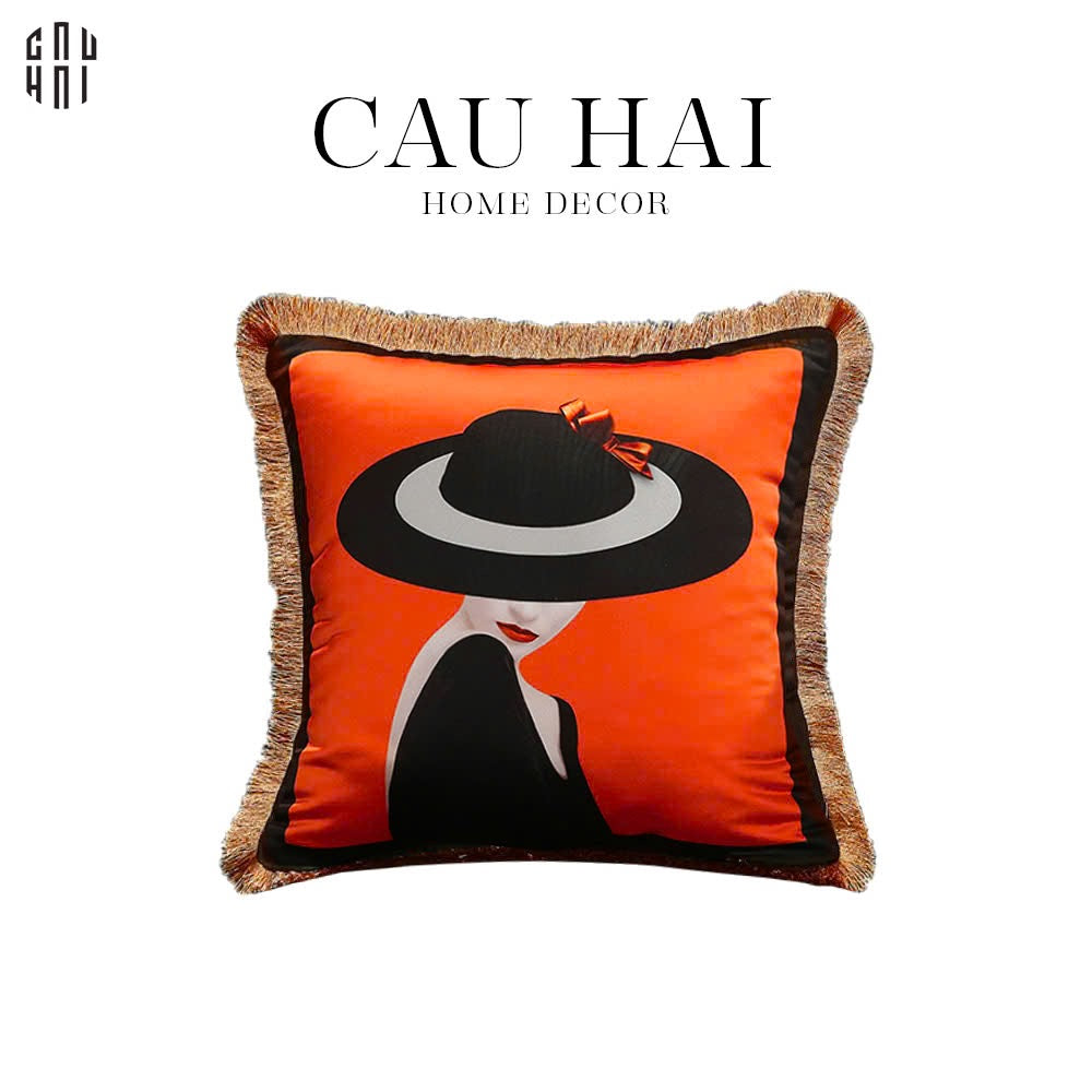 VỎ GỐI NHUNG CAO CẤP ORANGE LAUREL 45. - CẬU HAI HOME DECOR
