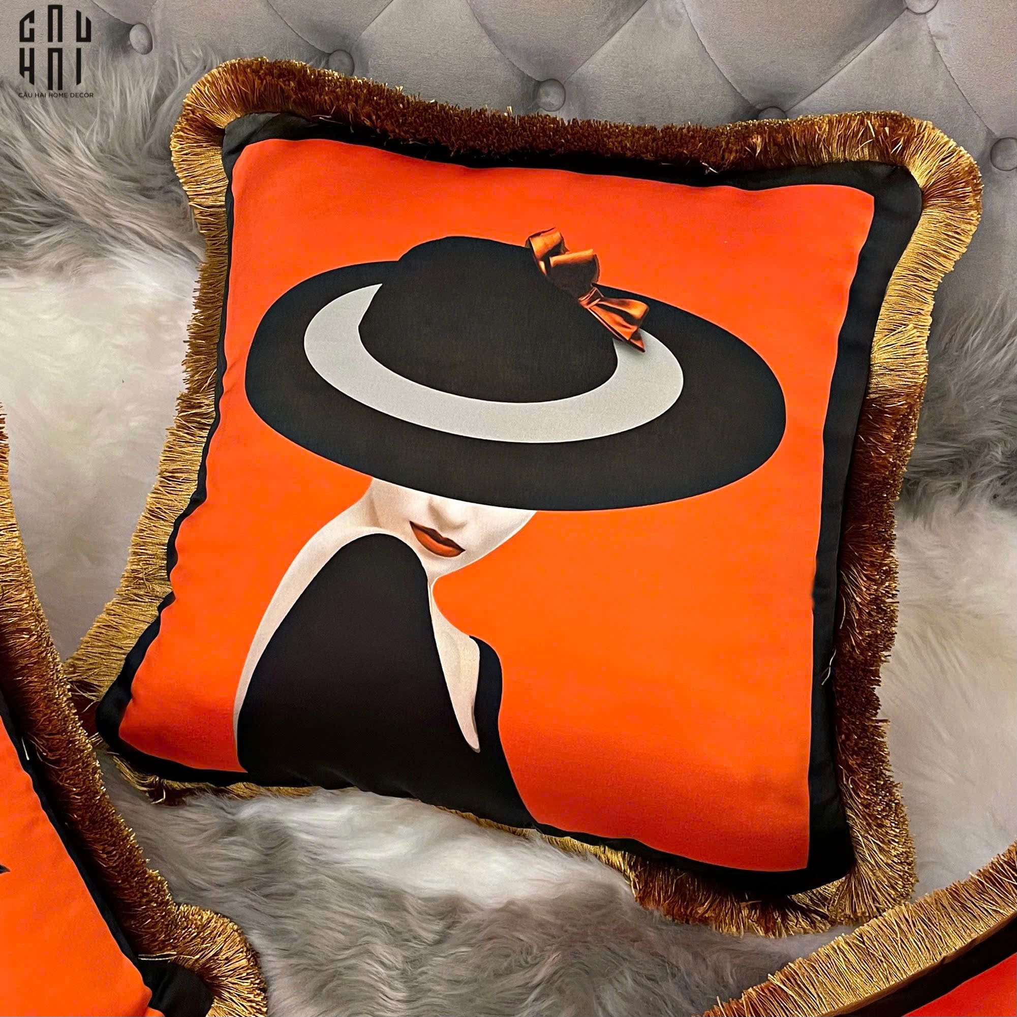 VỎ GỐI NHUNG CAO CẤP ORANGE LAUREL 45. - CẬU HAI HOME DECOR