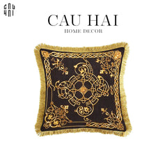 Vỏ Gối Nhung Chenille V Class Medusa Imperial Noir Gold Barocco Scrollwork 45-CẬU HAI HOME DECOR