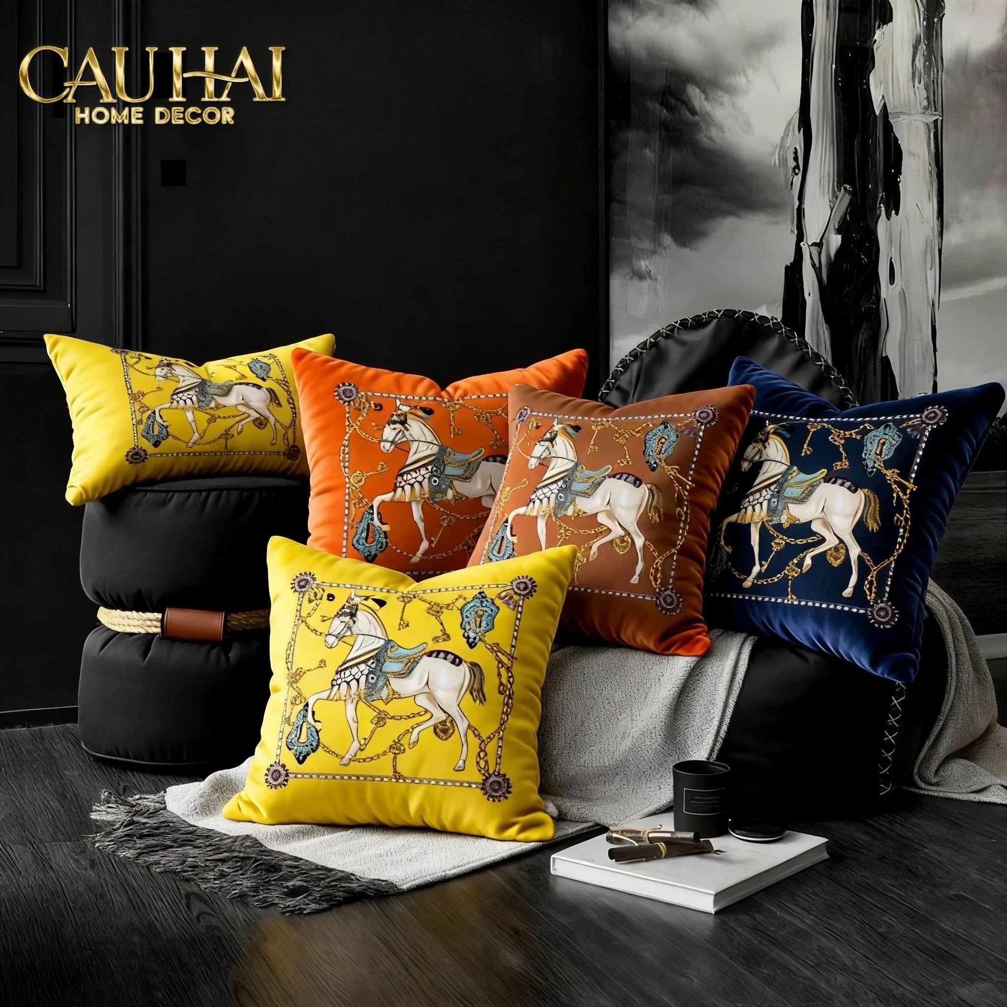 Vỏ Gối Nhung Cheval de Fête d’Or de Dorées 45-VỎ GỐI-CẬU HAI HOME DECOR