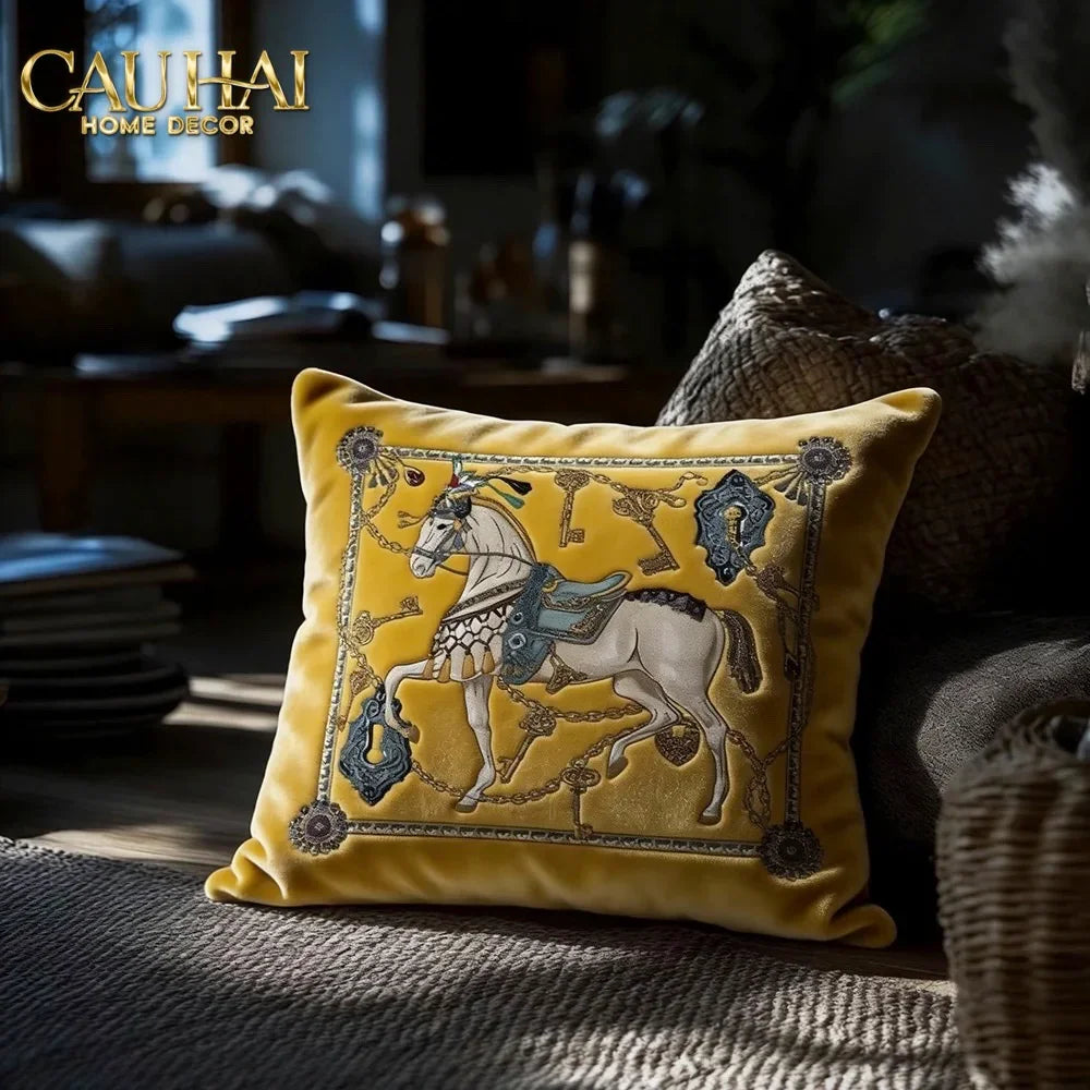 Vỏ Gối Nhung Cheval de Fête d’Or de Dorées 45-VỎ GỐI-CẬU HAI HOME DECOR