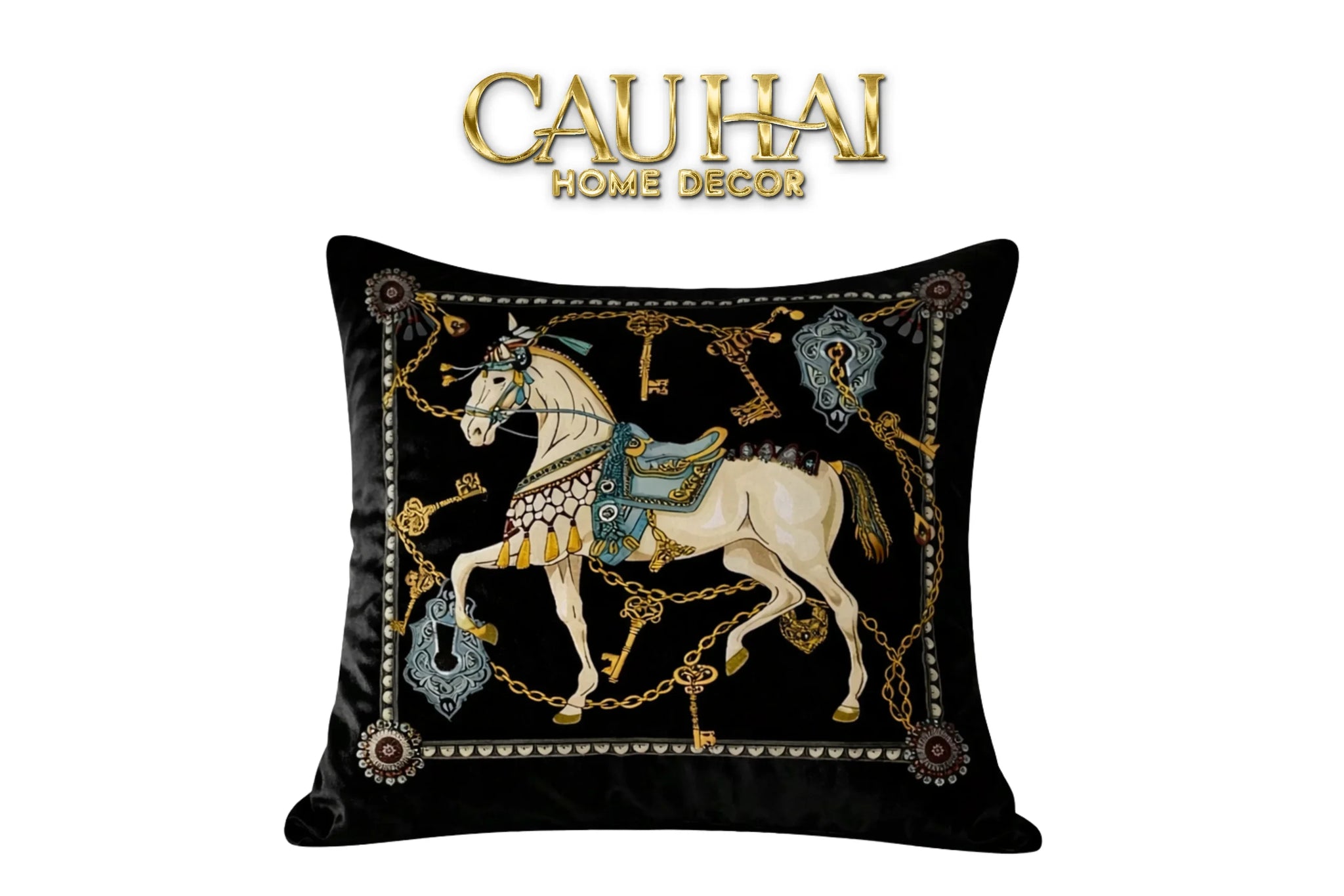 Vỏ Gối Nhung Cheval de Fête d’Or de Dorées 45-VỎ GỐI-CẬU HAI HOME DECOR