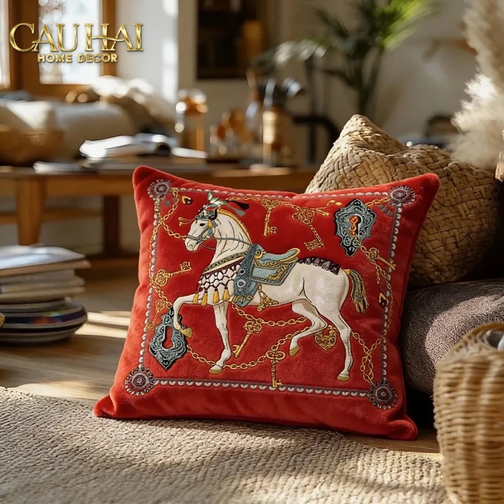Vỏ Gối Nhung Cheval de Fête d’Or de Dorées 45-VỎ GỐI-CẬU HAI HOME DECOR
