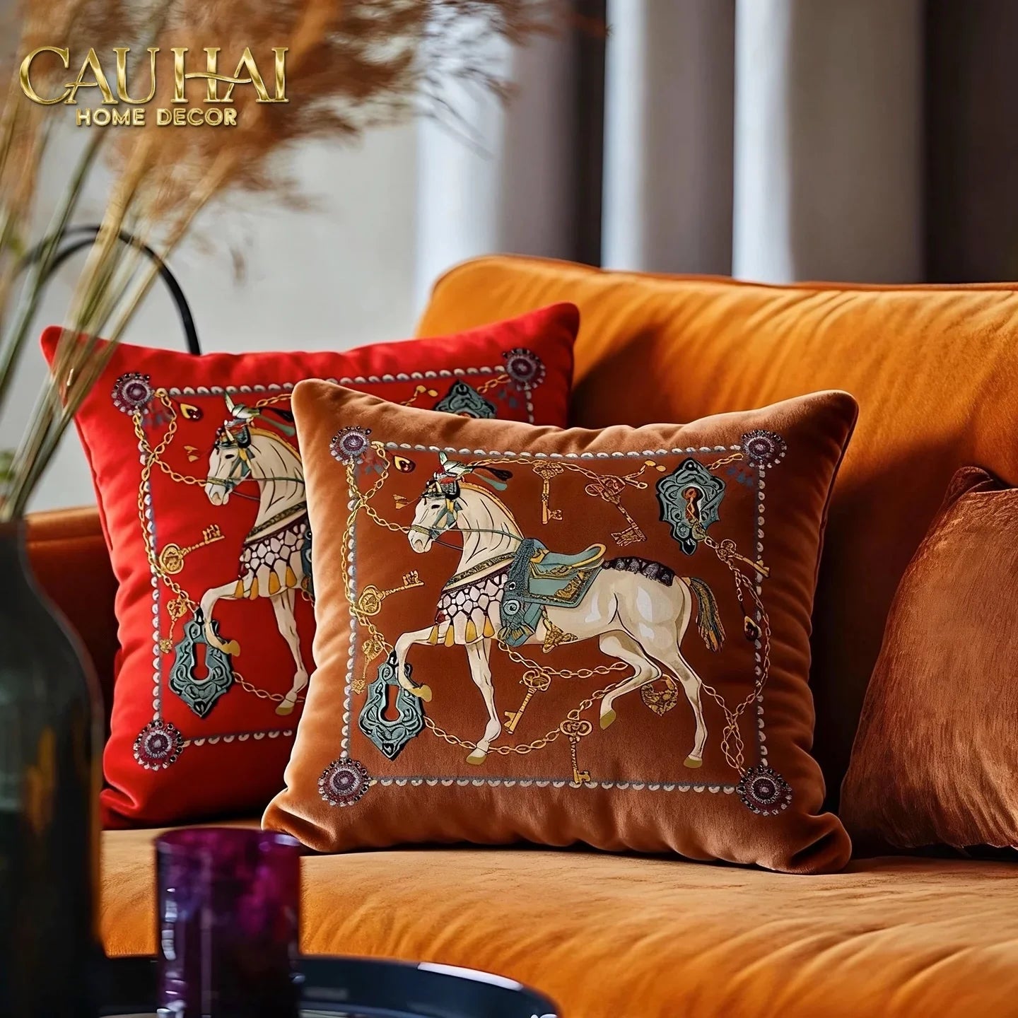 Vỏ Gối Nhung Cheval de Fête d’Or de Dorées 45-VỎ GỐI-CẬU HAI HOME DECOR