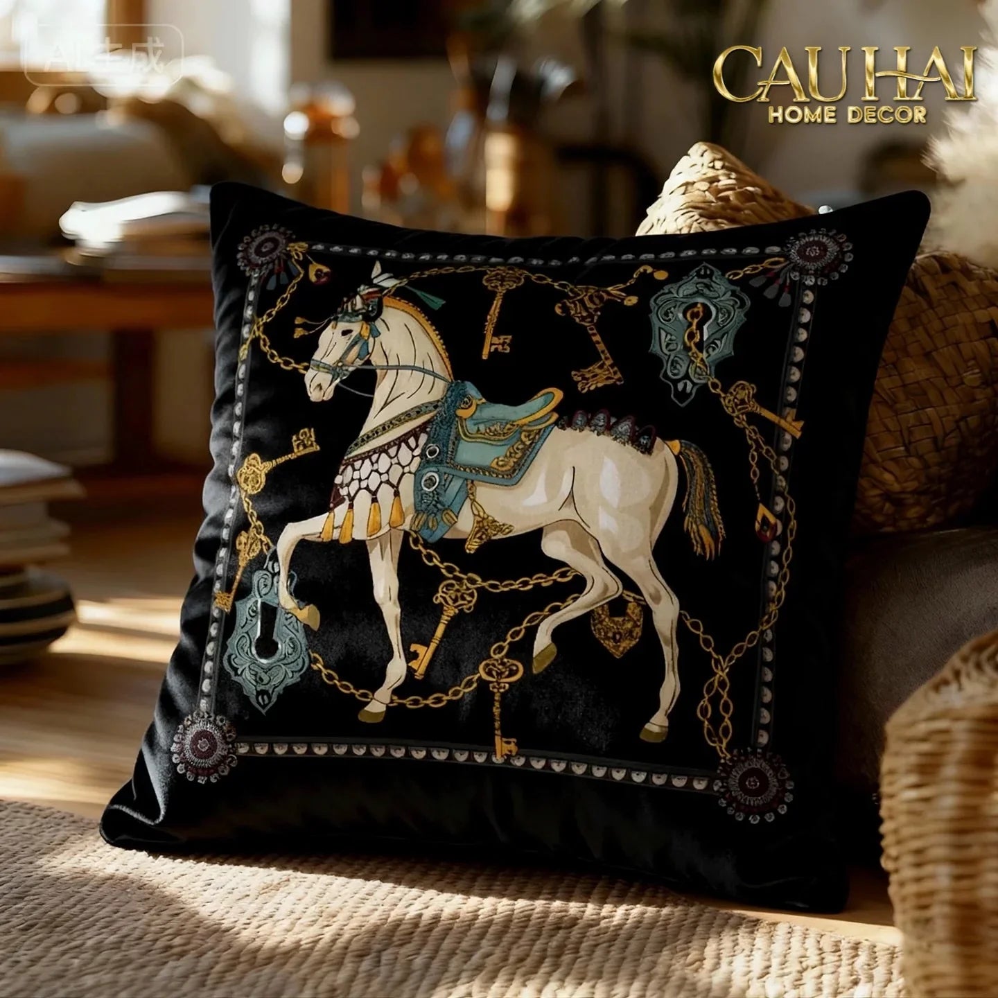Vỏ Gối Nhung Cheval de Fête d’Or de Dorées 45-VỎ GỐI-CẬU HAI HOME DECOR