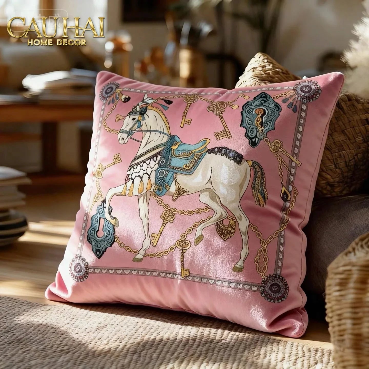 Vỏ Gối Nhung Cheval de Fête d’Or de Dorées 45-VỎ GỐI-CẬU HAI HOME DECOR