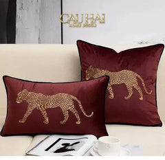 Vỏ Gối Nhung Đỏ Báo Đốm Burgundy Panther Écartier 45-VỎ GỐI-CẬU HAI HOME DECOR