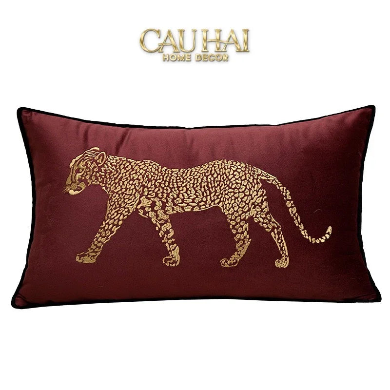 Vỏ Gối Nhung Đỏ Báo Đốm Burgundy Panther Écartier 45-VỎ GỐI-CẬU HAI HOME DECOR