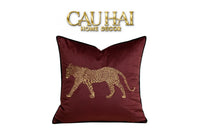 Vỏ Gối Nhung Đỏ Báo Đốm Burgundy Panther Écartier 45-VỎ GỐI-CẬU HAI HOME DECOR