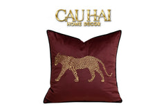 Vỏ Gối Nhung Đỏ Báo Đốm Burgundy Panther Écartier 45-VỎ GỐI-CẬU HAI HOME DECOR
