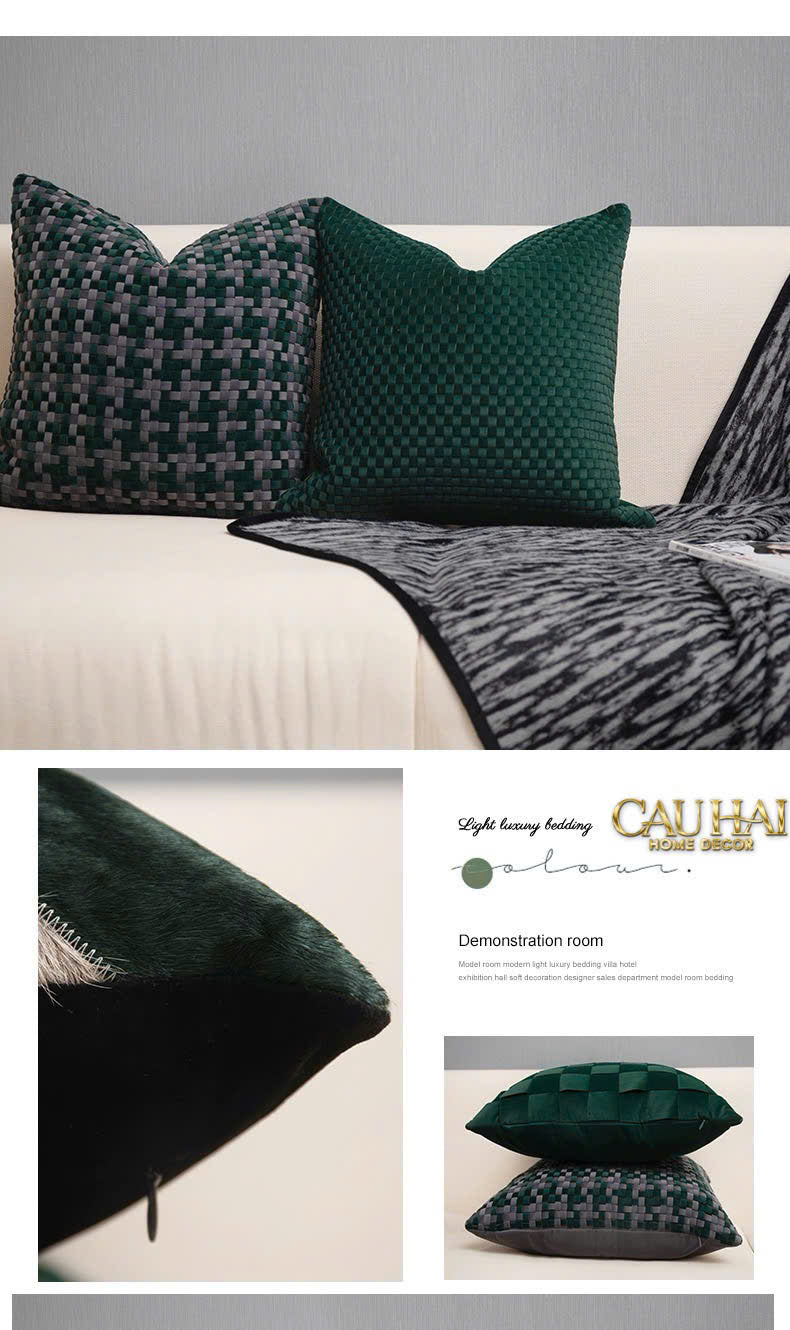 VỎ GỐI NHUNG EMERALD VELVET BROKEN STRIPES 45-3- Cậu Hai Home Decor
