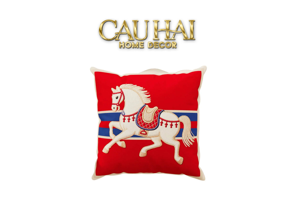 Vỏ Gối Nhung Équestre Crimson Rouge Cheval de Bataille 45-VỎ GỐI-CẬU HAI HOME DECOR